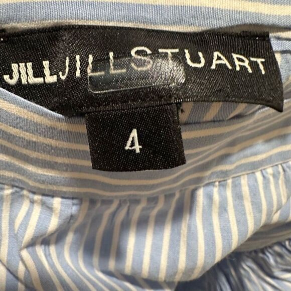 Jill Jill Stuart Blue Striped Ruffled Pleated Faux Wrap Skirt Size 4 Spring Cott - Picture 6 of 6
